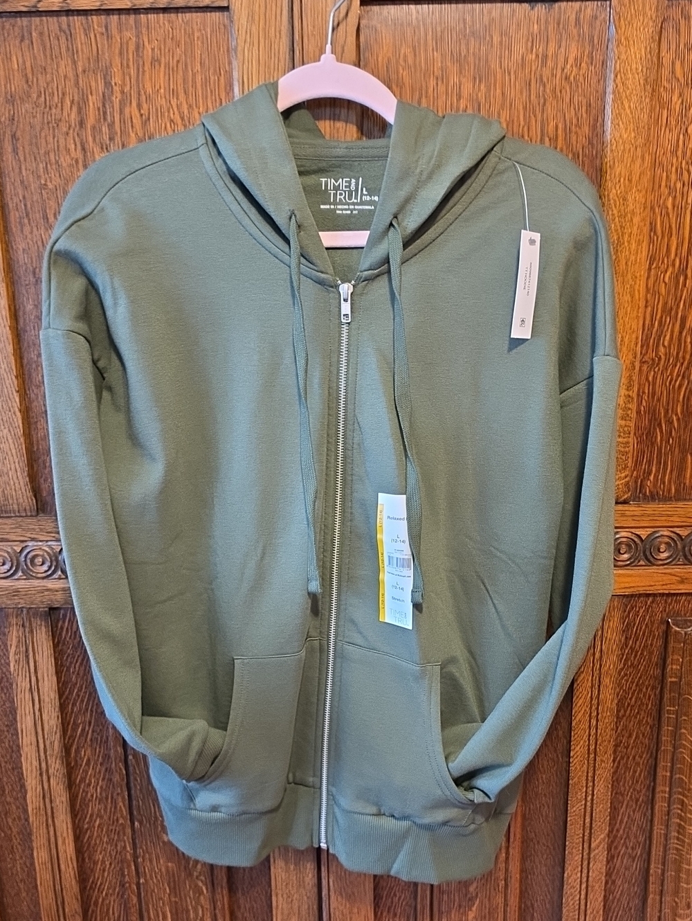 Time and Tru Olive Green Men’s Zip-Up Hoodie Sweater